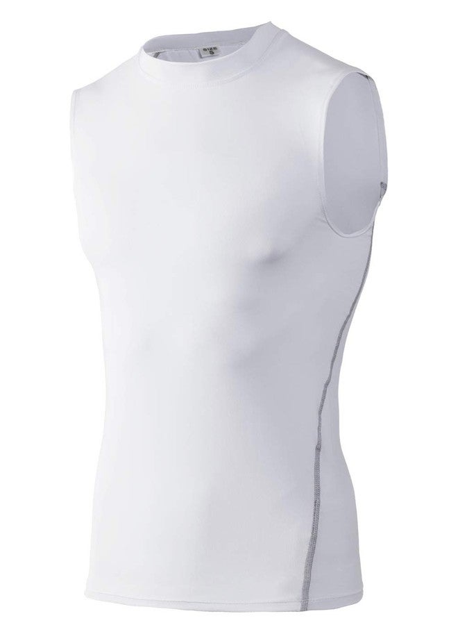TopTie Men's Sleeveless Compression Shirt, Sports Base Layer Tank Top, Athletic Workout Shirt-White-XL - Image 1